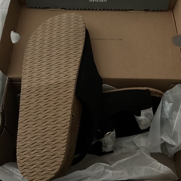 LOFT Sherpa open toe double buckle sandals black new Sz 10 1/2 sling back - Picture 4 of 7